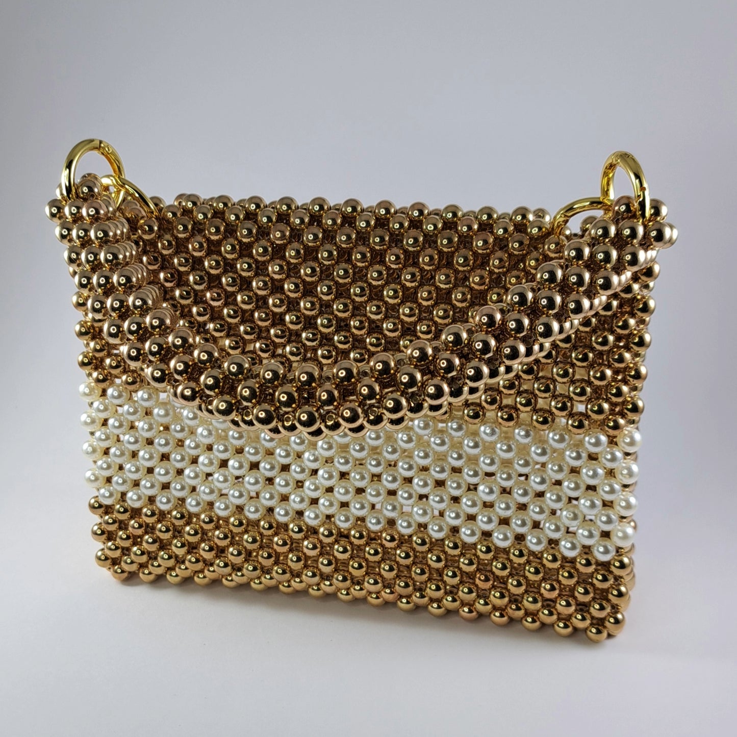 Luxury Gold And Olive Pearl Beaded Handbag