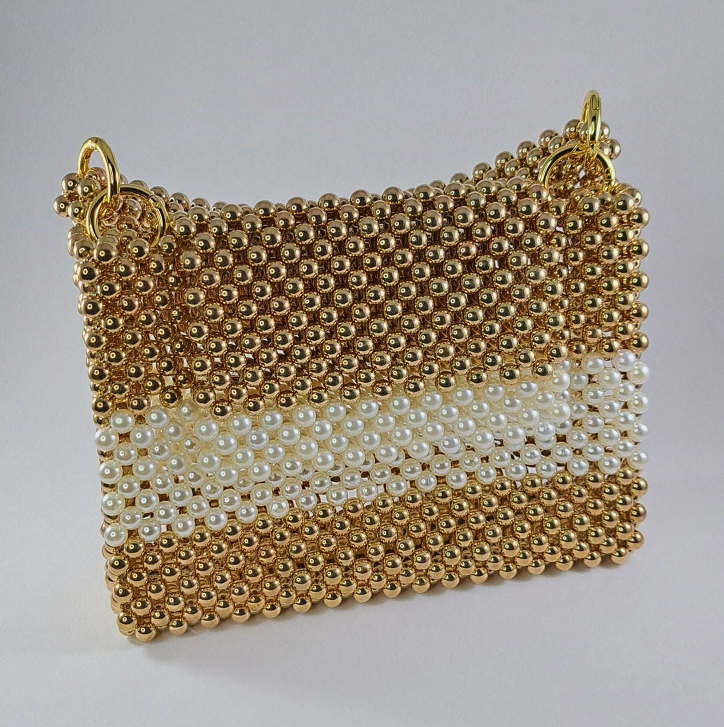 Luxury Gold And Olive Pearl Beaded Handbag