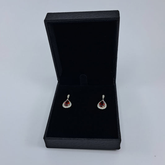 Sterling Silver Garnet CZ Teardrop Earrings - Shop Gifts